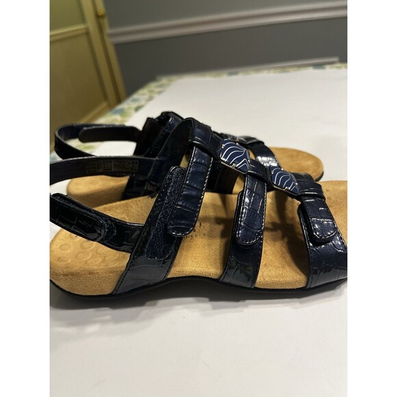 Vionic Amber Navy Blue Croc Embossed Faux Leather Sandals Sz 6 Orthaheel - Picture 6 of 15